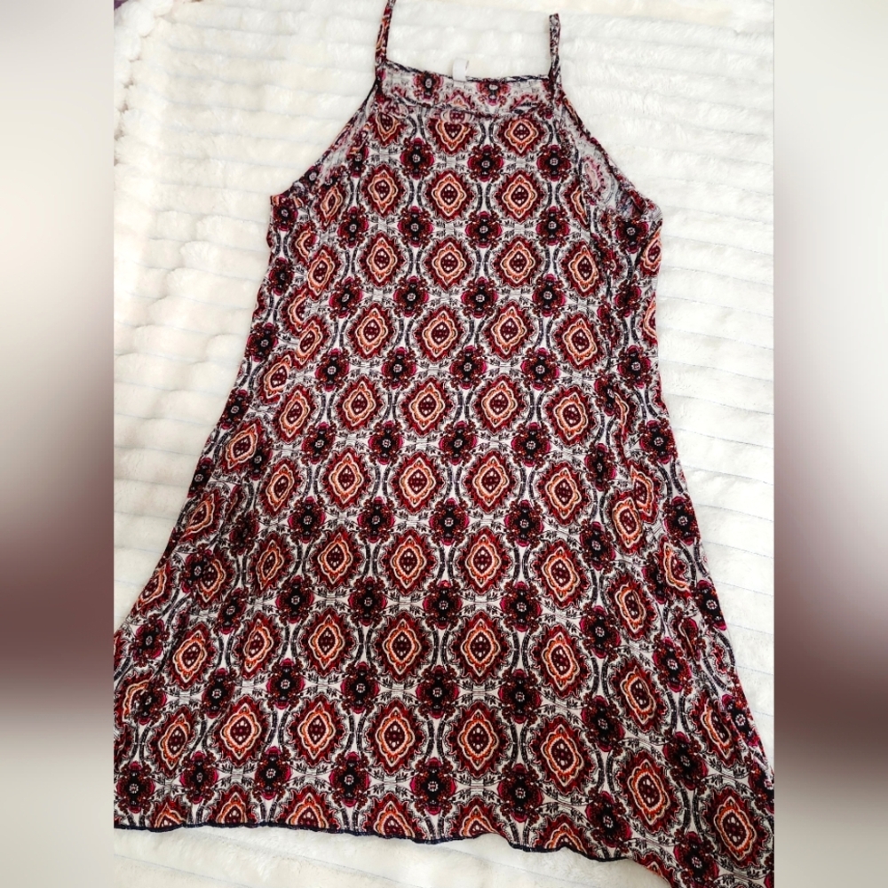 Boho Hippie Style Pattern Flowy Dress Size L Bohemian Sundress